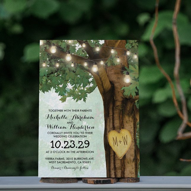 Rustic Woodland Träd Twinkle Ljus Bröllop Inbjudningar (Skapare uppladdad)