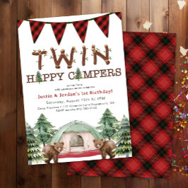 Rustic Woodland Twillingar en Lycklig Camper Birth Inbjudningar