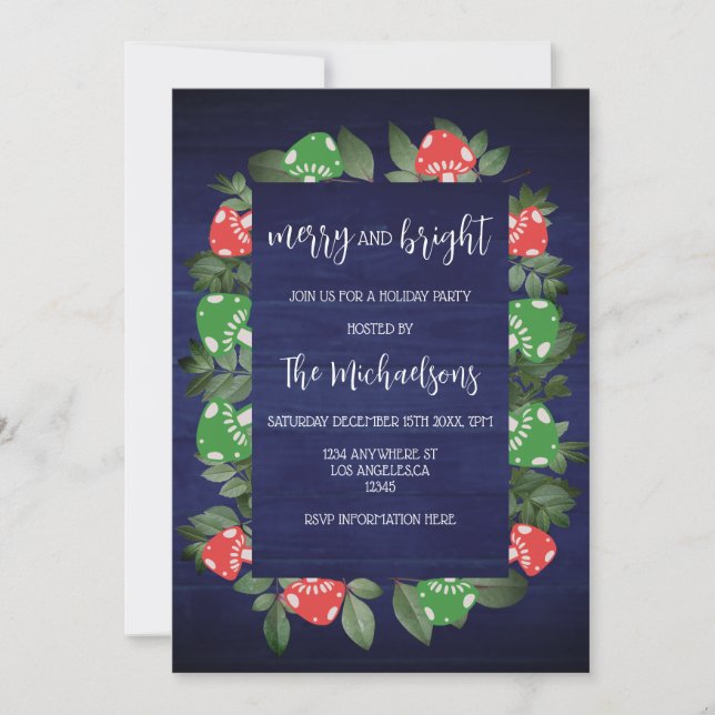 Rustic Woodland Whimsical Mushrooms Christmas Inbjudningar (Framsida)