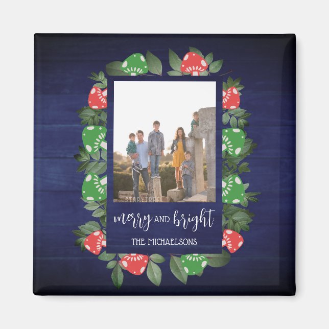 Rustic Woodland Whimsical Mushrooms Christmas Magnet (Framsidan)