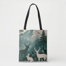Rustic Woodland Wildlife Deer Rabbit Mountain Scen Tygkasse