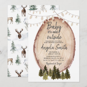 Rustic Woodland Winter Baby Shower String Ljus Inbjudningar