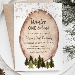 Rustic Woodland Winter Onederland Birthday Inbjudningar