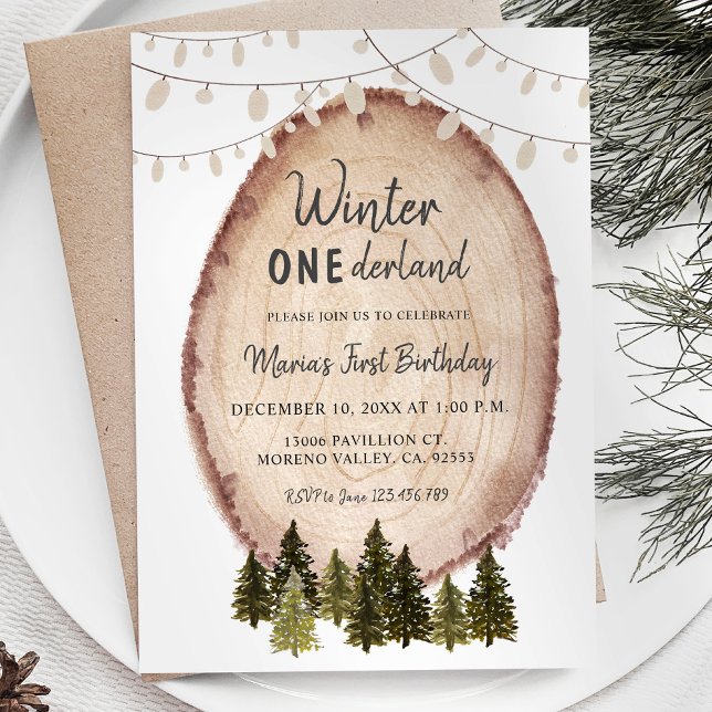 Rustic Woodland Winter Onederland Birthday Inbjudningar (Skapare uppladdad)