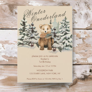 Rustic Woodland Winter Onederland Inbjudningar