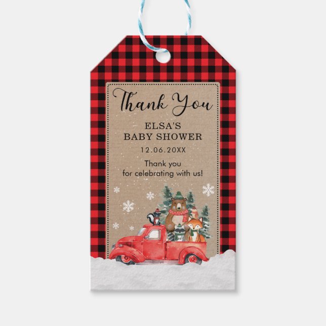 Rustic Woodland Winter Wonderland Baby djur Presentetikett (Framsidan)