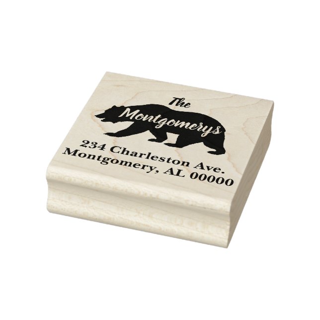 Rustic Woodlands Bear Silhouette Family Adress Stämpel (Stämpel)