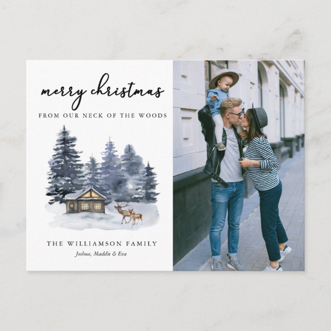 Rustic Woodlands Watercolor Photo jul Card Vykort (Framsida)
