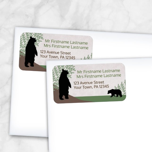 Rustic Woodsy Bears Returetiketter Adressetikett (Skapare uppladdad)