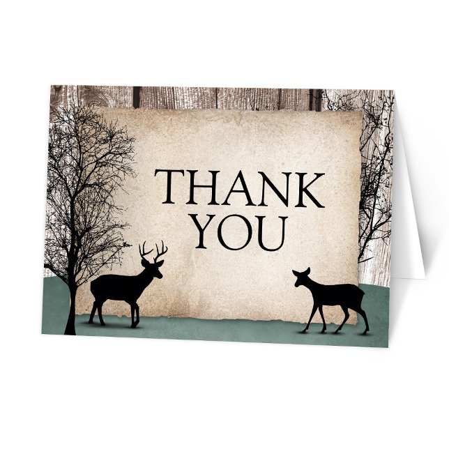 Rustic Woodsy Hjort, tack. Tack Kort (Rustic Woodsy Deer Thank You Cards from Artistically Invited on Zazzle.)
