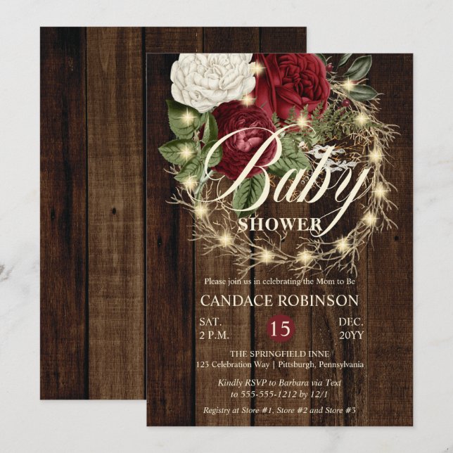 Rustic Woodsy Lighting WandeGirl Baby Shower Inbjudningar (Fram/baksida)