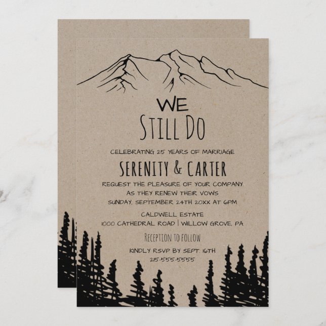 Rustic Woodsy Mountain Vow Renewal Inbjudningar (Fram/baksida)