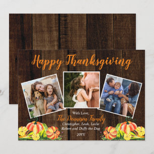 Rustic Woodsy Pumpkins Photo Happy thanksgiving Julkort