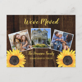 Rustic Woodsy Solros Vi har flyttat Flytta Foto A Meddelande Vykort