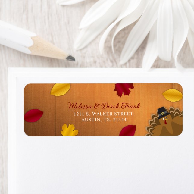 Rustic Woodsy Turkey Fall Red & Guld Löv Label Returadress Etikett (Insitu)
