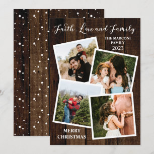 Rustic Woodsy Wood Faith Kärlek och Family 4 Photo Julkort