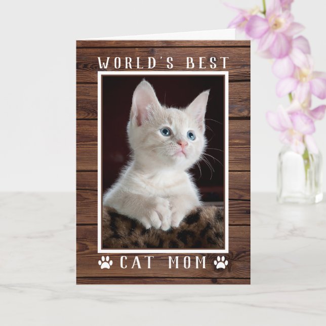 Rustic World's Best Cat Mamma Birthday Photo Kort (Orkide)