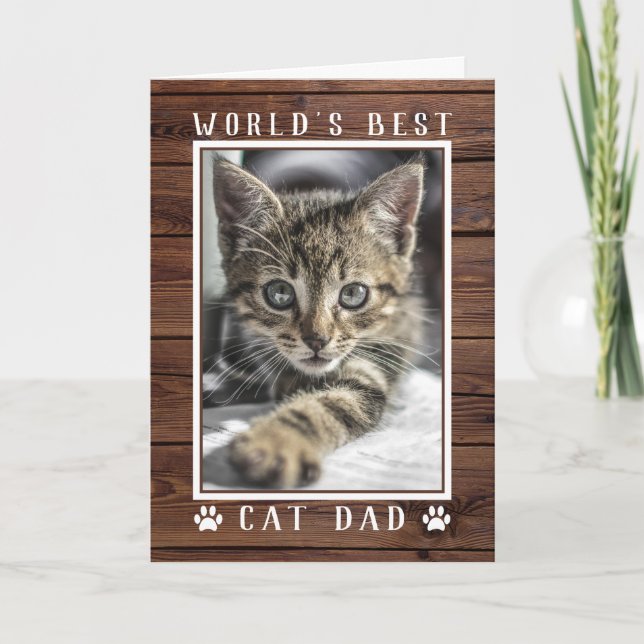 Rustic World's Best Cat Pappa Fars dag Photo Kort (Framsida)