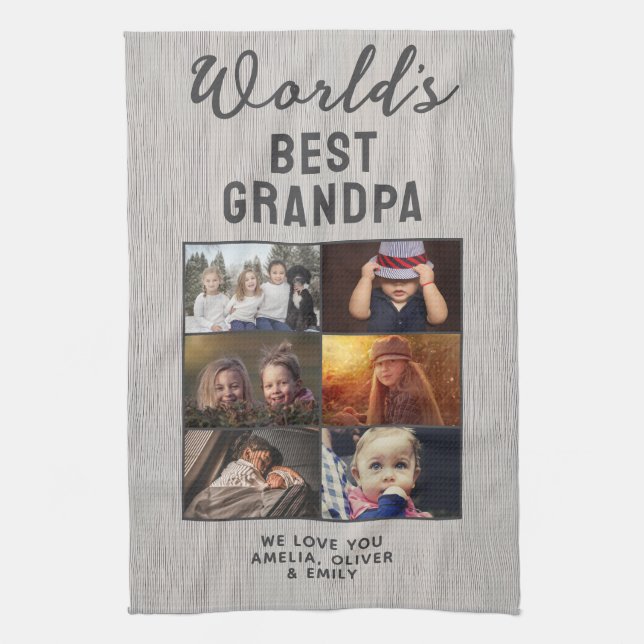 Rustic World's Best Grandpa Wood Custom 6 Photo  Kökshandduk (Vertikal)