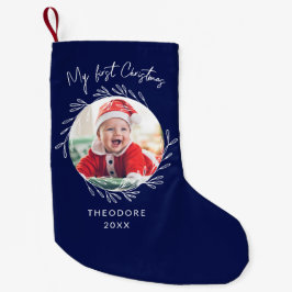 Rustic Wreath Leaf My first Christmas Baby Photo Liten Julstrumpa