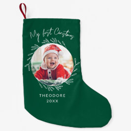 Rustic Wreath Leaf My first Christmas Baby Photo Liten Julstrumpa