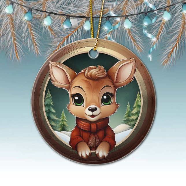 Rustic Xmas deer, Christmas Wildlife Doe, Fawn🦌🎄 Julgransprydnad Keramik (Xmas Fawn Character Decoration, Christmas Doe Antlers Ceramic Ornament, Deer Decor, Festive Doe 🦌🎄)