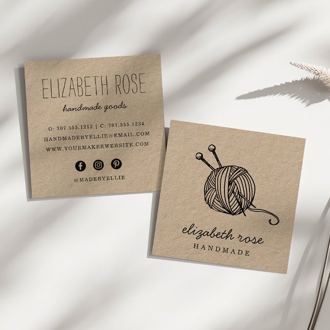 Rustic Yarn | Kraft Fyrkantigt Visitkort (Skapare uppladdad)