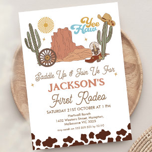 Rustic Yee-haw Cowboy First Rodeo 1:a födelsedagen Inbjudningar