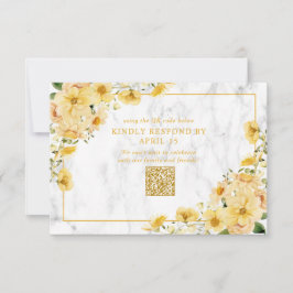 Rustic Yellow Floral Marble QR Code Wedding RSVP OSA Kort
