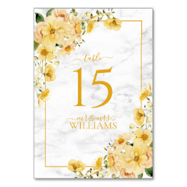 Rustic Yellow Floral Marble Reception Wedding Bordsnummer