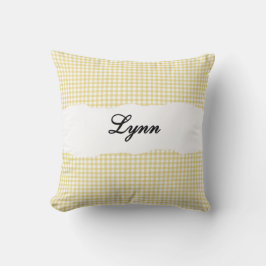 Rustic Yellow Gingham Personalized Name Kudde