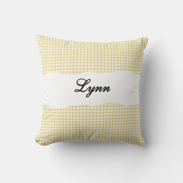 Rustic Yellow Gingham Personalized Name Kudde (Framsida)