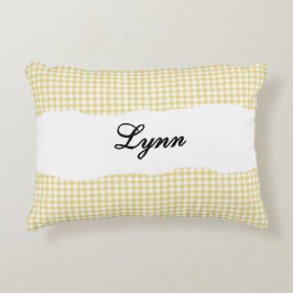 Rustic Yellow Gingham Personalized Name Prydnadskudde