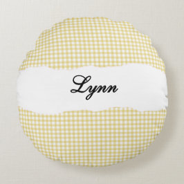 Rustic Yellow Gingham Personalized Name Rund Kudde