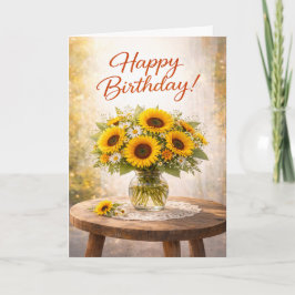 Rustic Yellow Sunflower Birthday Kort