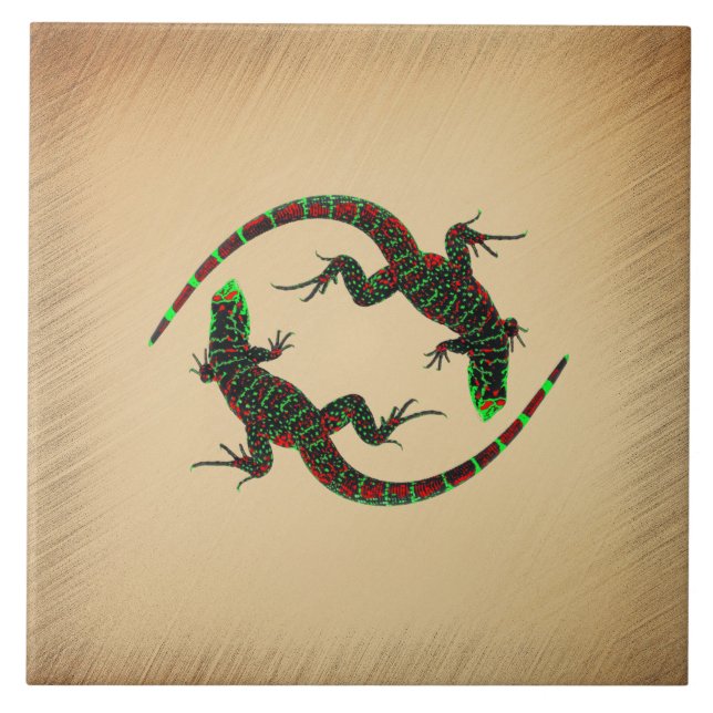 Rustic Yin Yang Lizards Kakelplatta (Framsidan)