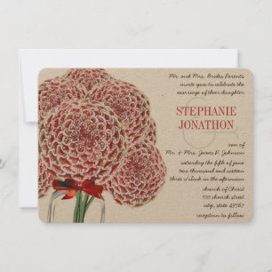 Rustic Zinnia Red Mason Burk Vild Flower Bröllop Inbjudningar