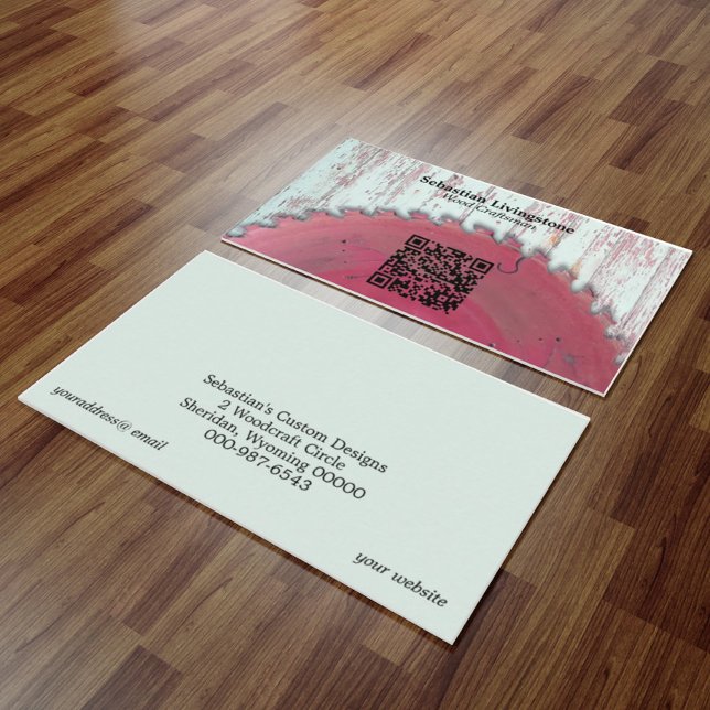 Rusticular Saw Woodworking Crateur QR-kod Visitkort (Skapare uppladdad)