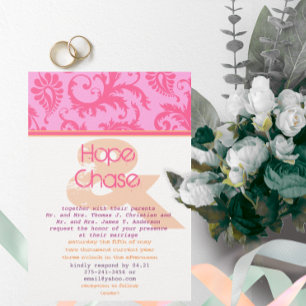 RusticVintage Victorian Rosa Damask Photo Bröllop Inbjudningar