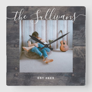 Rustig Anpassningsbar Skriptväggslås för fototrä Fyrkantig Klocka