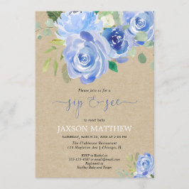 Rustig Babypojke klipp och titta blå blommig akvar Inbjudningar