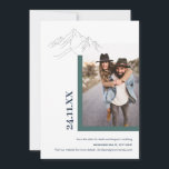Rustig bergsmiljö Utomhusfoto Grönt blå Spara Datumet<br><div class="desc">Kan anpassas helt efter dina behov i kostym. © Gorjo Designs. Gade åt dig via Zazzle-plattformen. // Obs! Fotot som används är endast en platshållarbild. Du måste ersätta med ett eget foto innan du beställer/skriver ut. Kontakta mig om du behöver hjälp med detta. // Behöver du hjälp med att anpassa...</div>