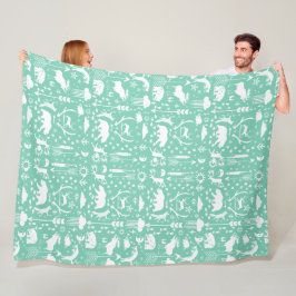 Rustig björnbjörn Hjort Raccoon Folk Art Mönster Fleecefilt