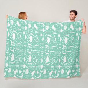 Rustig björnbjörn Hjort Raccoon Folk Art Mönster Fleecefilt