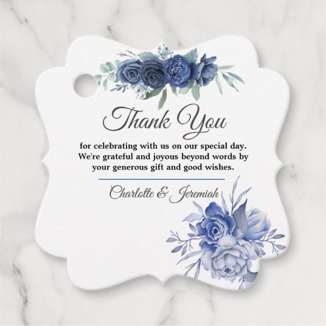 Rustig blå Grönt Blommigt Vattenfärg Bröllop Gåvor Etiketter (Framsida)