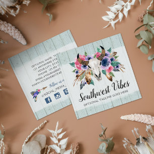 Rustig Blommigt Cow Skull Boho Chic Social Network Fyrkantigt Visitkort