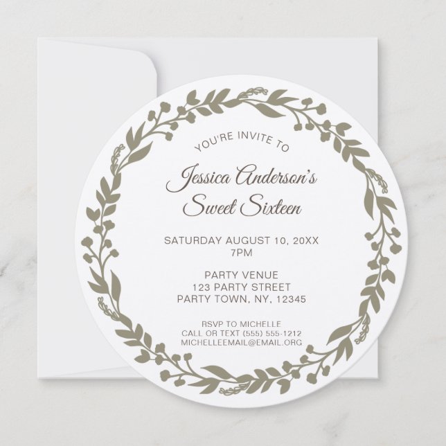 Rustig Blommigt Utandning Sweet sixteen Inbjudningar (Framsida)