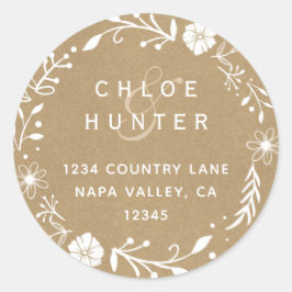 Rustig Blommigt Utandningsfaux Kraft Returadress Runt Klistermärke