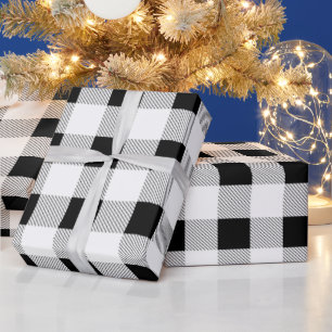 Rustig bondgård, svart, vit buffel plaid party presentpapper