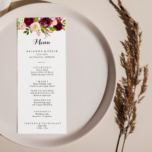 Rustig burgundisk Blommigt - Kalligrafi - middag Meny
